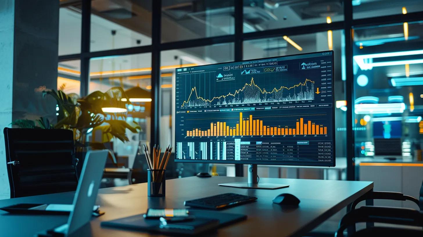 a sleek, modern office space showcases a sophisticated presentation comparing residential and commercial chit funds, with dynamic charts and visuals displayed on a high-tech screen, emphasizing clarity and professionalism.